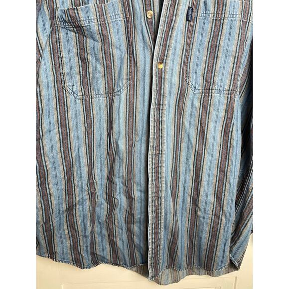 Vintage Hunt Club Vertical Stripe Button‑Down Size Large Western Denim Shirt - Picture 3 of 10